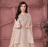Cream Embroidered Crop Top & Flared Lehenga with Draped Cape Dupatta |Ethnic Wear For Girls