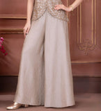 Champagne Fone Embroidered Peplum Kurti & Wide-Leg Palazzo Set with Dupatta | Ethnic Wear For Girls