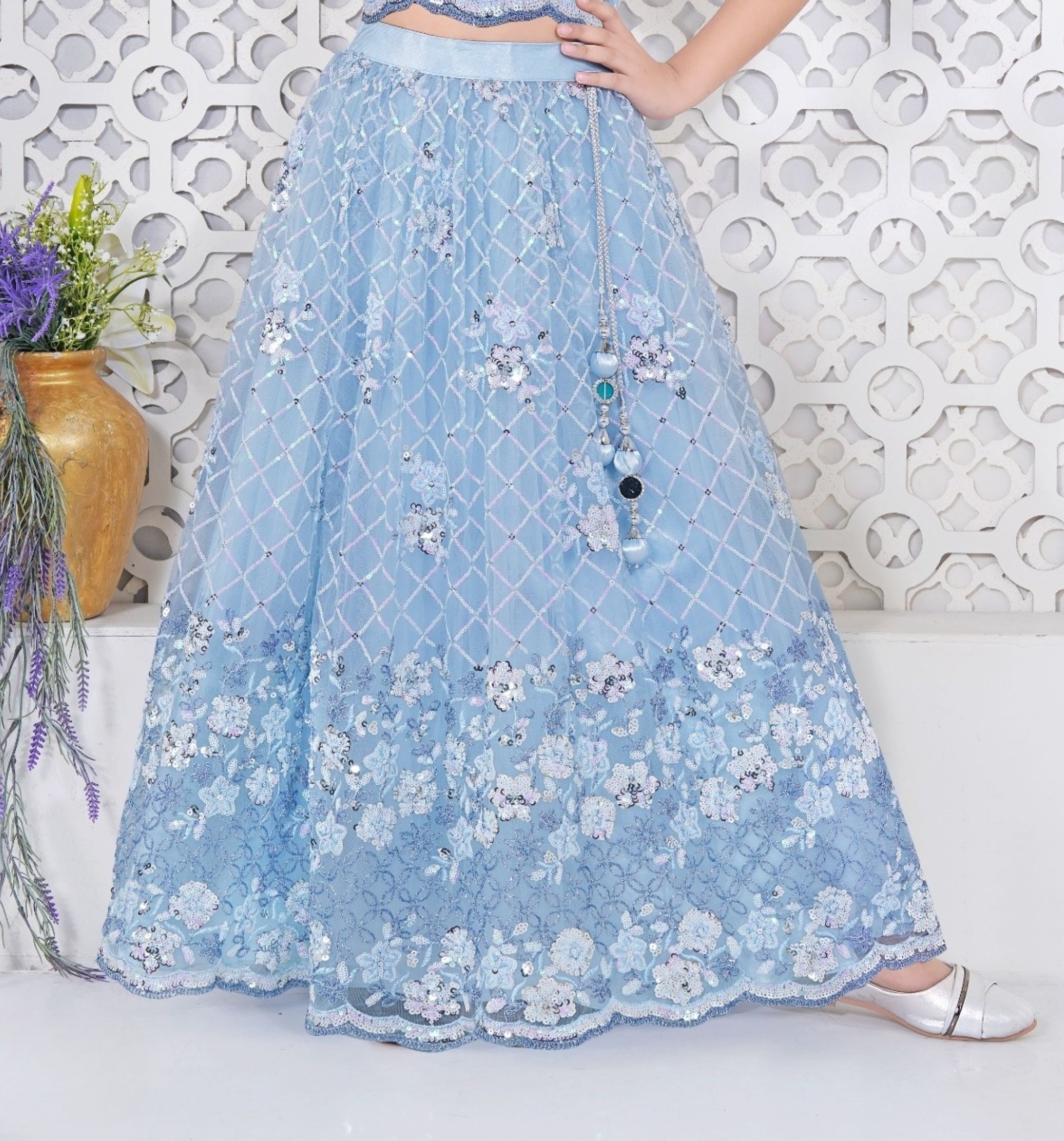 Firozi Sequin Embroidered Lehenga Choli