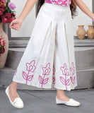 Pink Floral Top with Ivory Embroidered Palazzo Set | Festive Kids Outfit for Girls