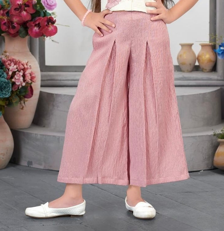 Ivory Shirt with Blush Pink Pleated Palazzo Set | Indo-Western Kids Outfit for Girls