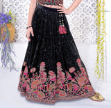 Black Sequin Floral Embroidered Lehenga Set