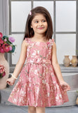 Rose Wine Floral Layered Short Frock with Belt | Casual Wear Kids Dress for Girls