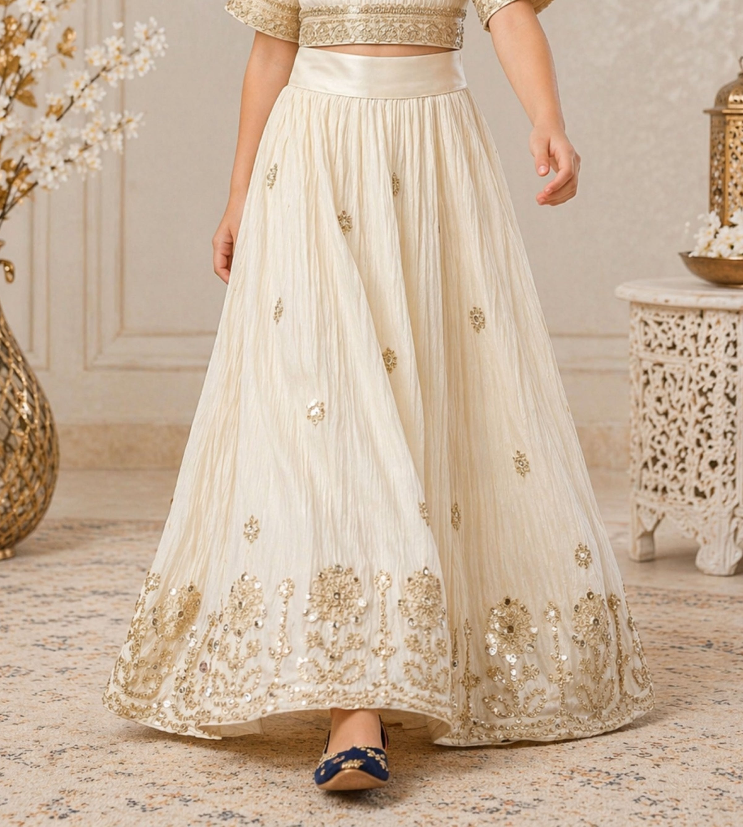 Ivory Cream Embroidered Lehenga Set | Ethnic Outfit for Girls