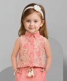 Baby Girls Peach Summer Outfit | Shirt & Culotte Set for Kids