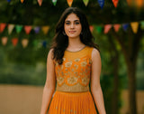 Girls Orange Embroidered Designer  Gown | Ethnic Wear Dress for Kids