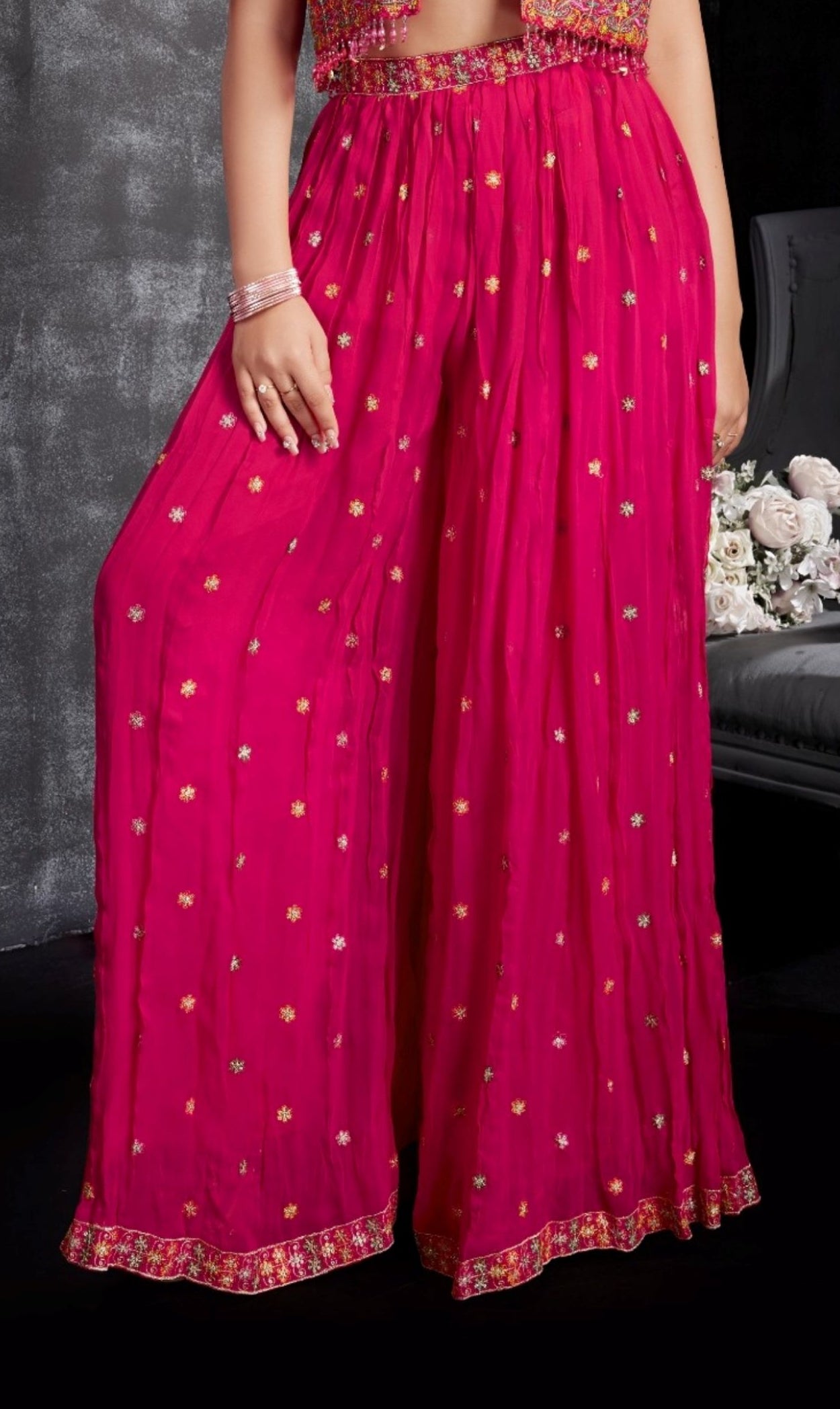 Rani Pink -Gulzar Embroidered Palazzo Set