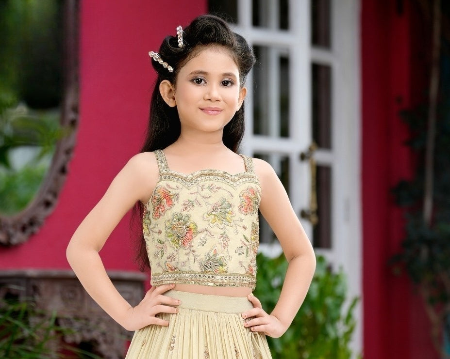 Cream Blossom Royale Lehenga Set | Kids Ethnic Wear for Girls