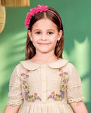 Cream Beige-Vintage Blossom Button Short Casual Frock