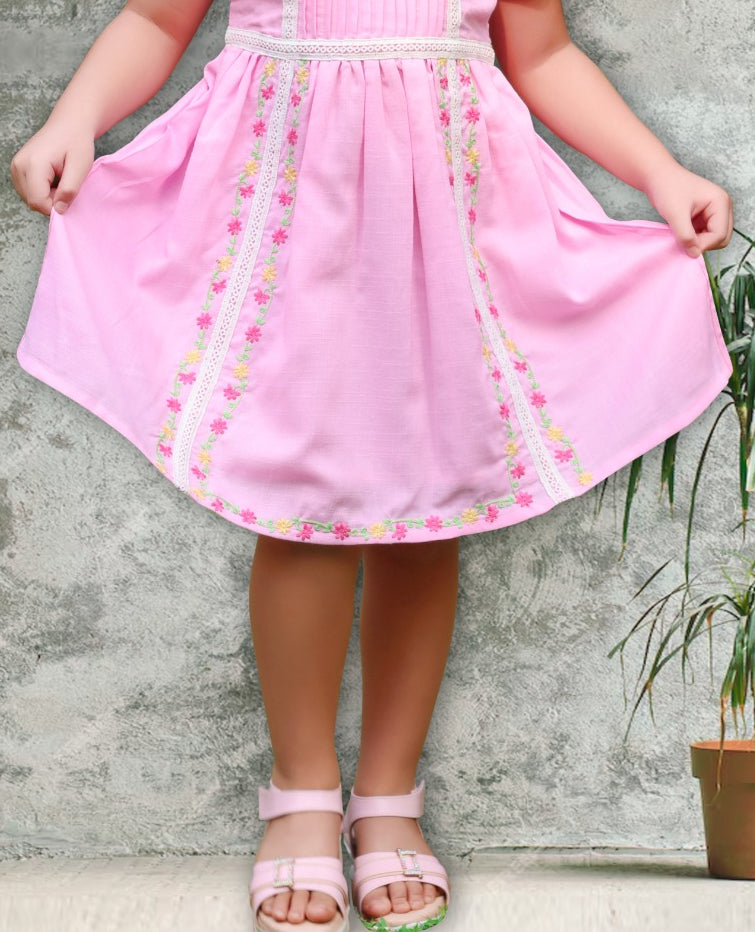 Baby Pink-Zinnia Blossom Pintuck Short Casual Frock
