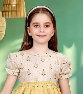 Beige-Sunshine Bloom Yoke Short Casual Frock