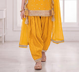 Mustard Yellow Embroidered Kurta & Dhoti Salwar Set with Dupatta | Ethnic Wear For Girls