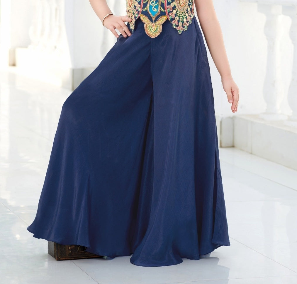 Royal Navy Blue Embroidered Palazzo Set | Kids Ethnic Outfit for Girls