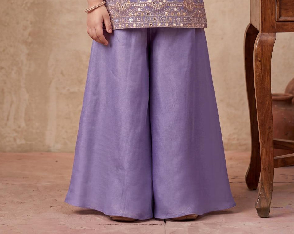Lavender Embroidered Kurta with Palazzo & Dupatta Set | Ethnic Wear For Girls