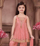 Peach  Embroidered Anarkali Kurta & Pant Set with Dupatta | Festive & Party Wear