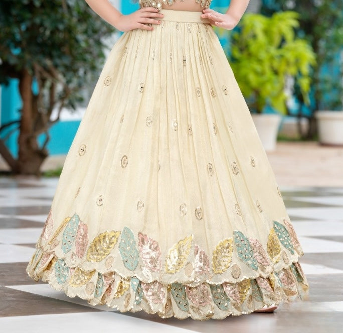 Champagne Cream Princess Lehenga Set | Kids Ethnic Wear for Girls