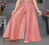 Peach Embroidered Crop Top with Palazzo Pants