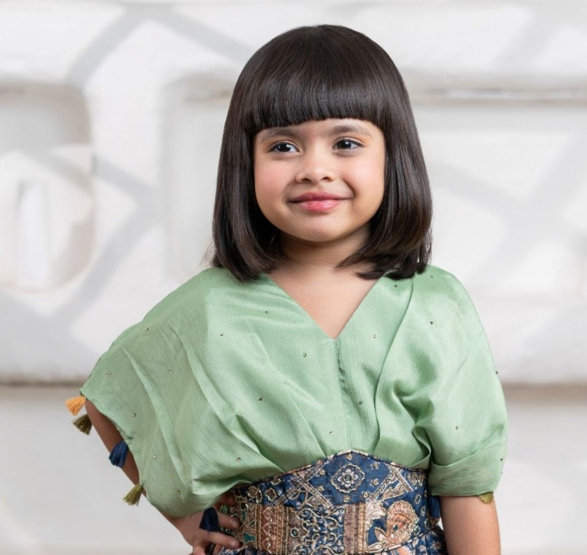 Mint Green - Royal Indigo Print Lehenga Set