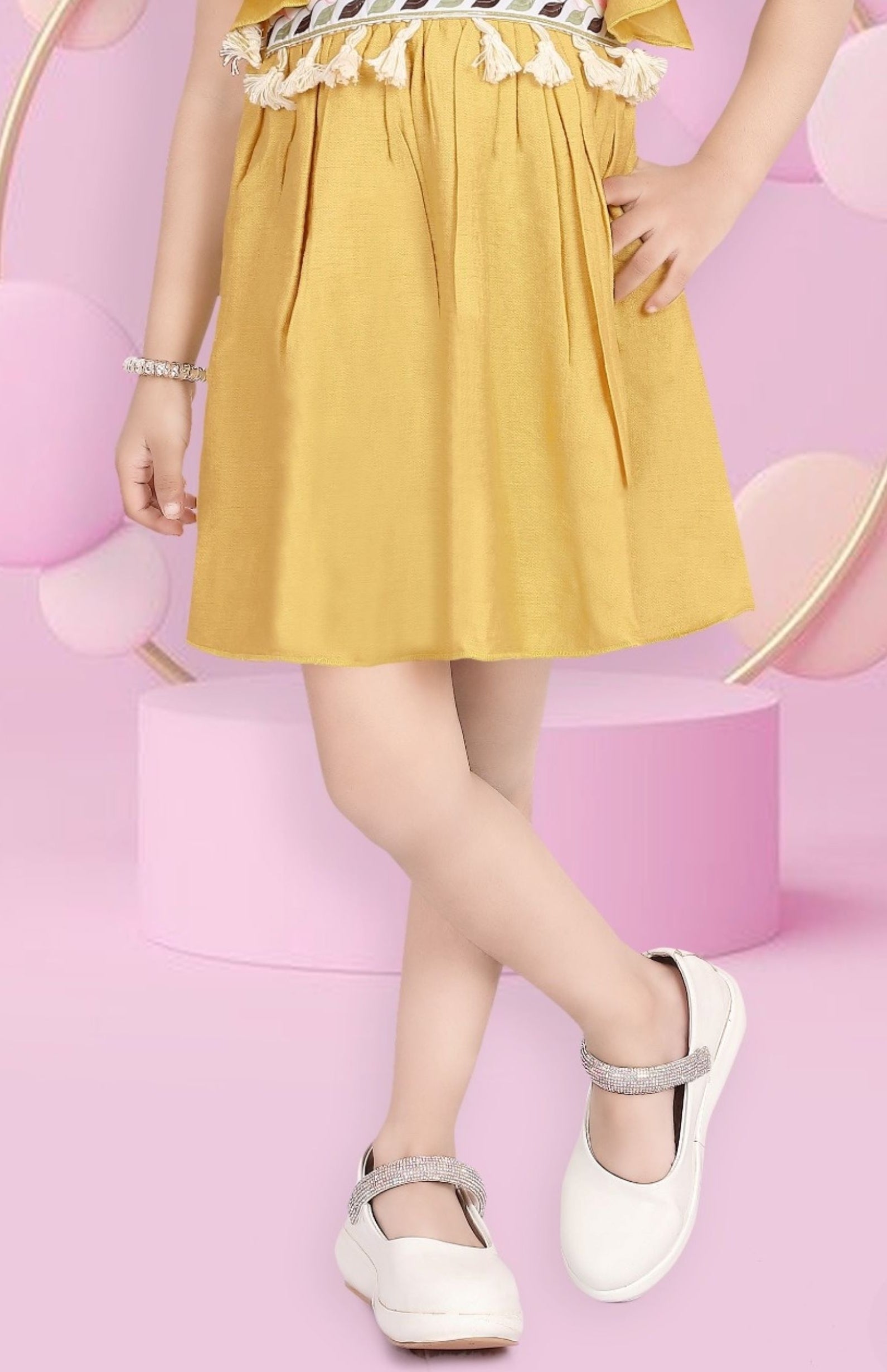 Mustard Yellow -Mirror Tassel Short  Frock