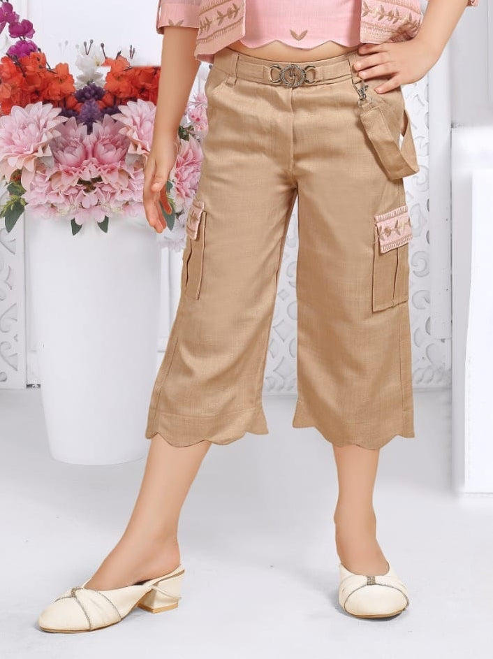 Blush Peach Chic Cargo Pant Set | Casual Wear Kids Outfit for Girls