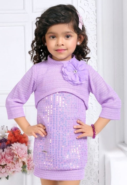 Frosted Lavender Premium Winter Dress | Party Wear Kids Dress for Girls