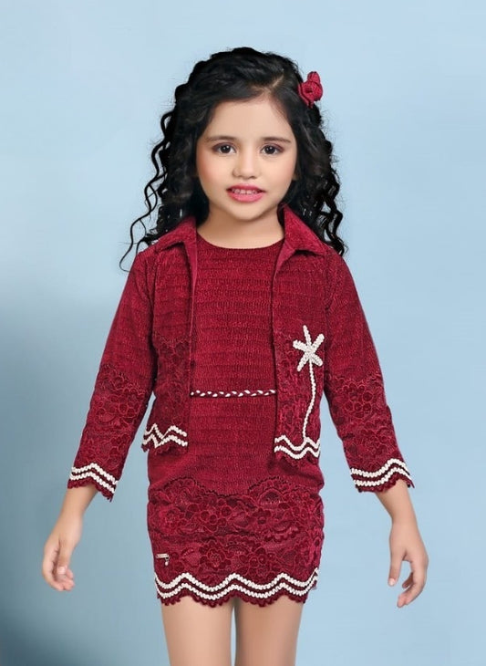 Imperial Maroon Winter Knit Dress Set