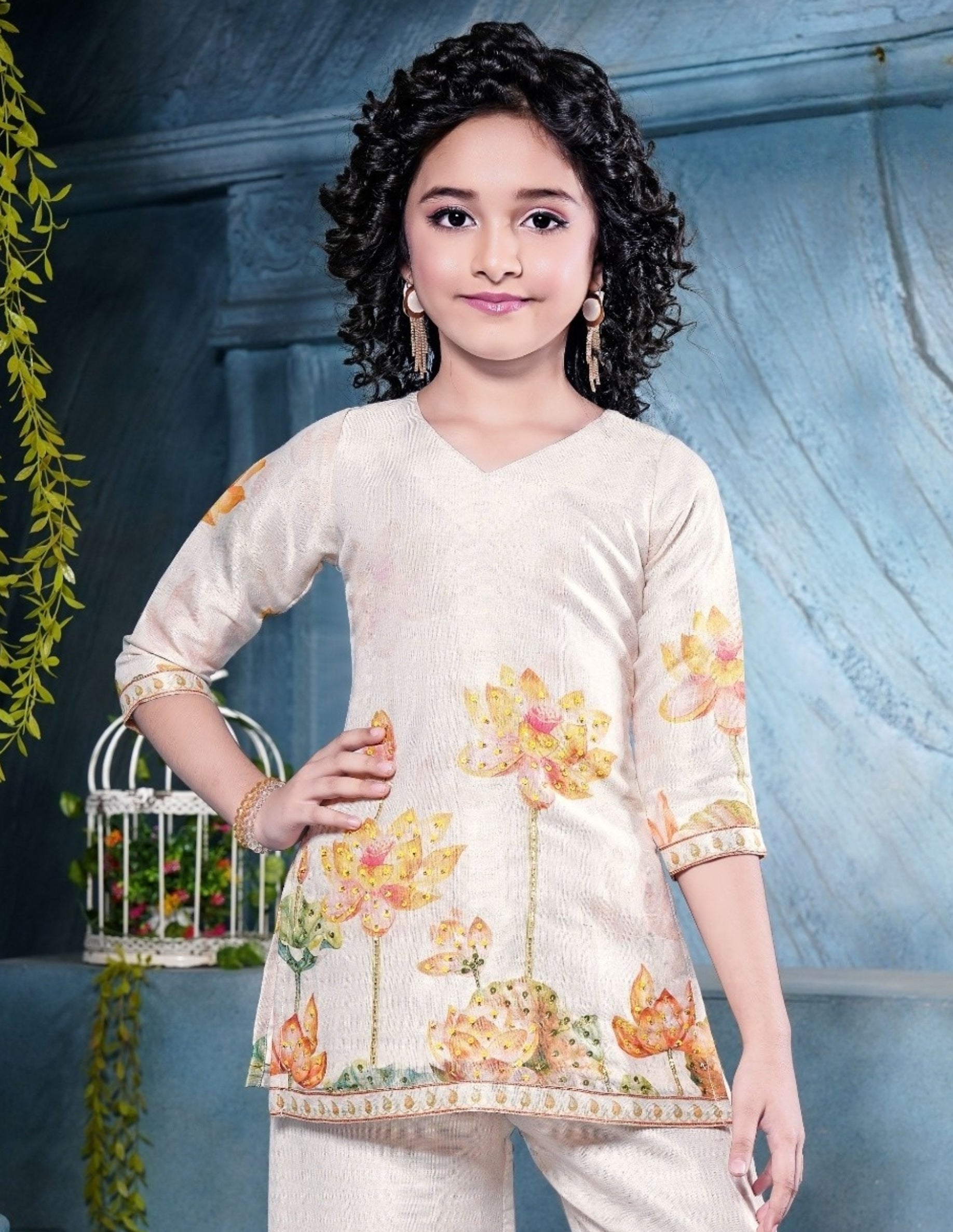 Gold  Floral Lotus Embroidered Co-Ord Set