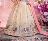 Ivory Cream Peacock Embroidered Lehenga Set | Kids Ethnic Wear for Girls