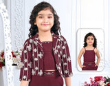 Girls Wine Coord Set with Jacket | Kids Indo Western Party Wear