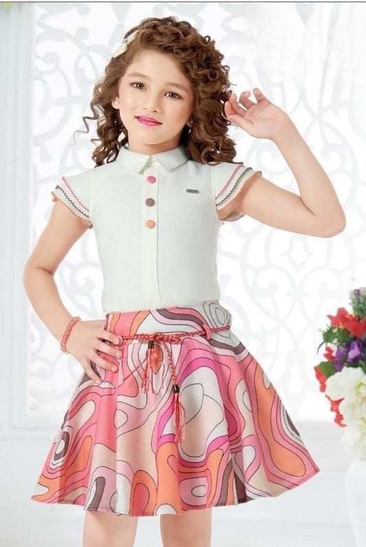 Mint Green Coral Abstract Print Top & Skirt Set | Casual Wear Kids Outfit for Girls