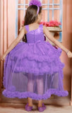 Royal Lavender Feathered Ruffle Couture Short Frock