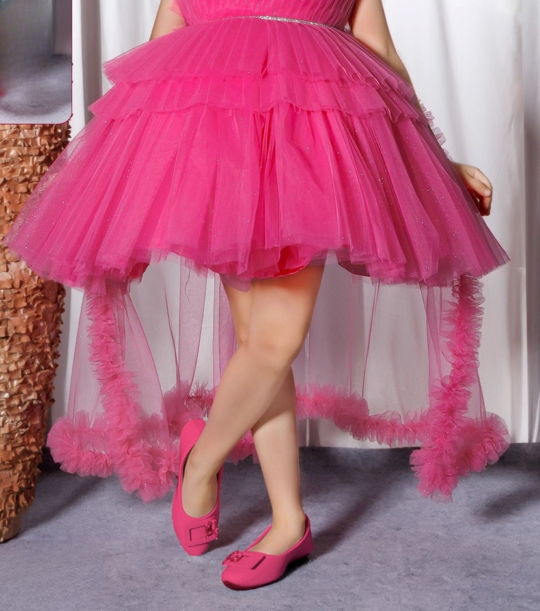 Pink -Layered Gajri Princess Short Frock