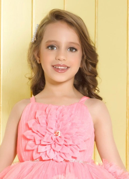 Peach - Fluffy Layered Trail Short Frock