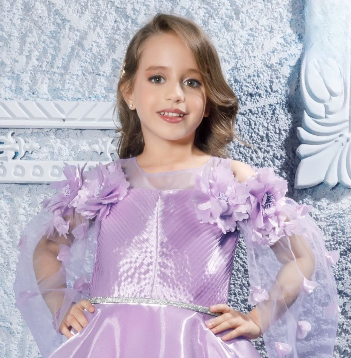 Purple -3D Floral Mesh Short Frock