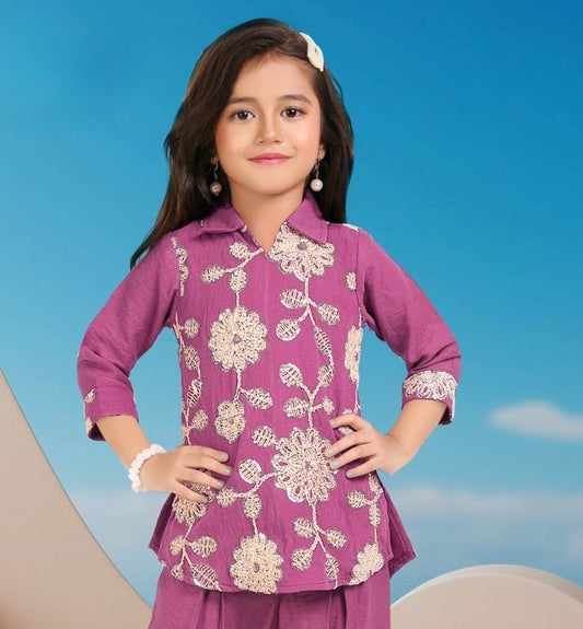 Girls Purple Kurti Palazzo Set | Kids Festive & Party Wear Outfit