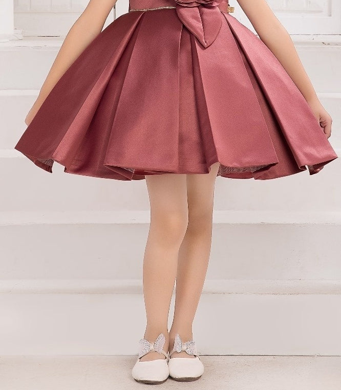 Carrot red-Rosette Radiance Party Short Frock