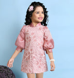 Blush Peach Lace Party Dress | Party Wear Kids Dress for Girls