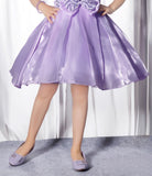 Purple -Puff Sleeve Bow Short Frock