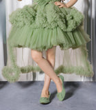 Pista Green -3D Flora Cape Short frock