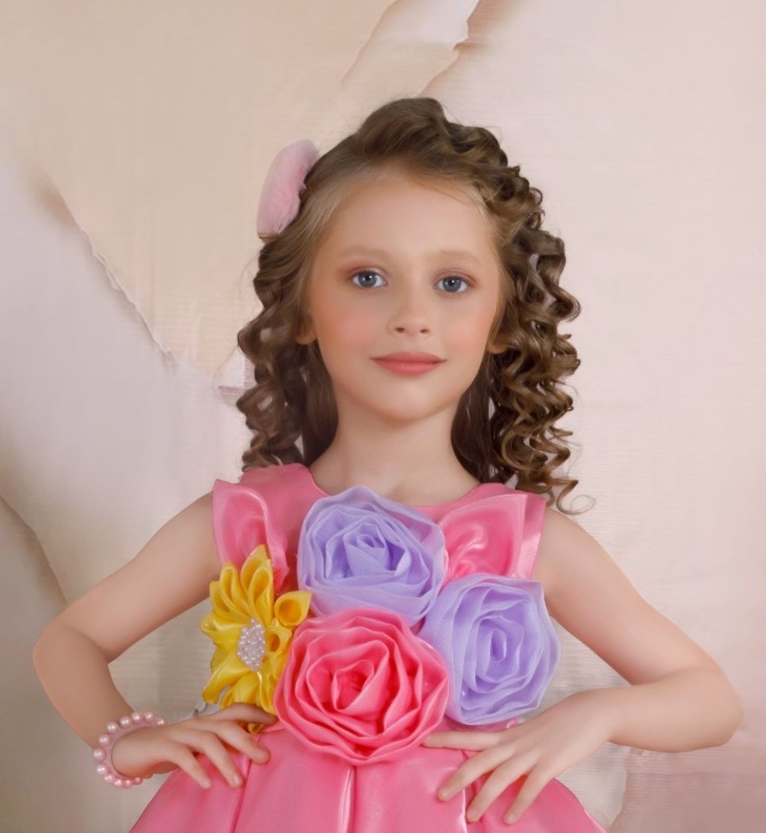 Tomato Pink -Multi-Color Floral Short Frock