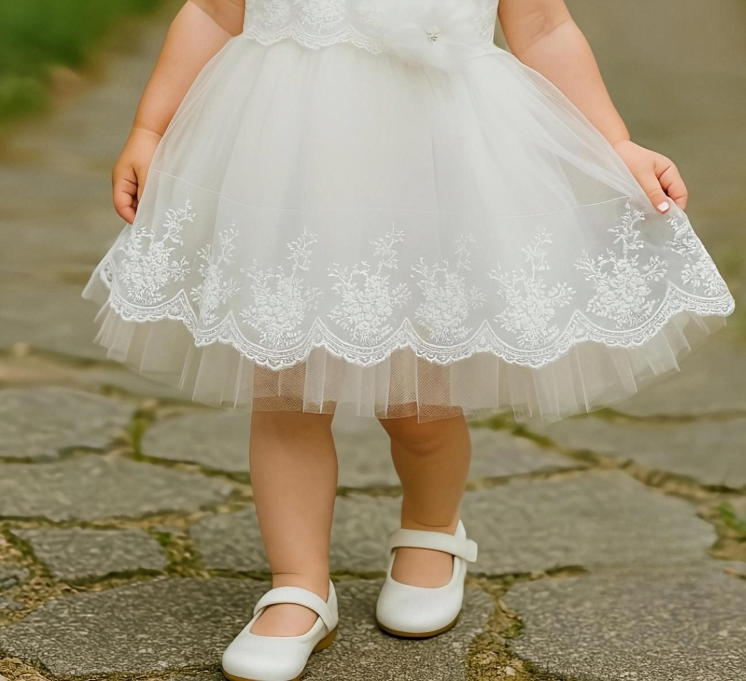 White Embroidered Baby Party Short Frock