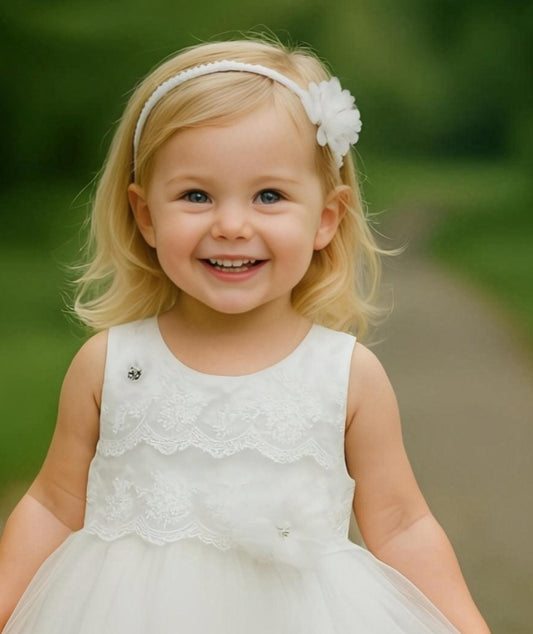 White Embroidered Baby Party Short Frock