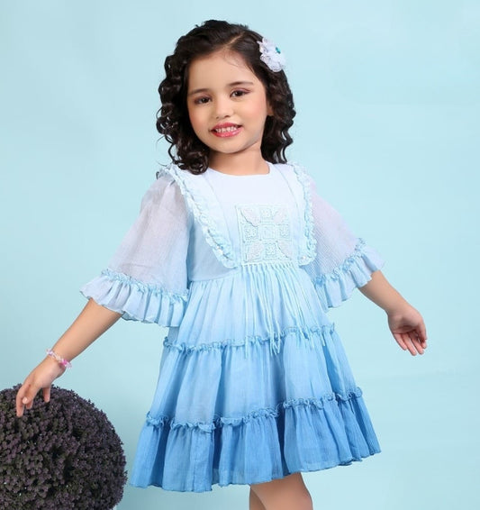 Baby Girls Blue Cotton Short Frock | Kids Summer Casual Party Short Frock