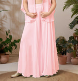 Baby Pink  Cape Style Palazzo Set with Embroidered Crop Top