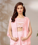 Baby Pink  Cape Style Palazzo Set with Embroidered Crop Top