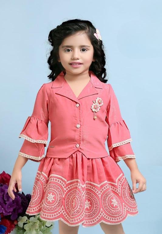 Tomato Red Bloom Party Skirt Top Set | Party Wear Kids Outfit for Girls