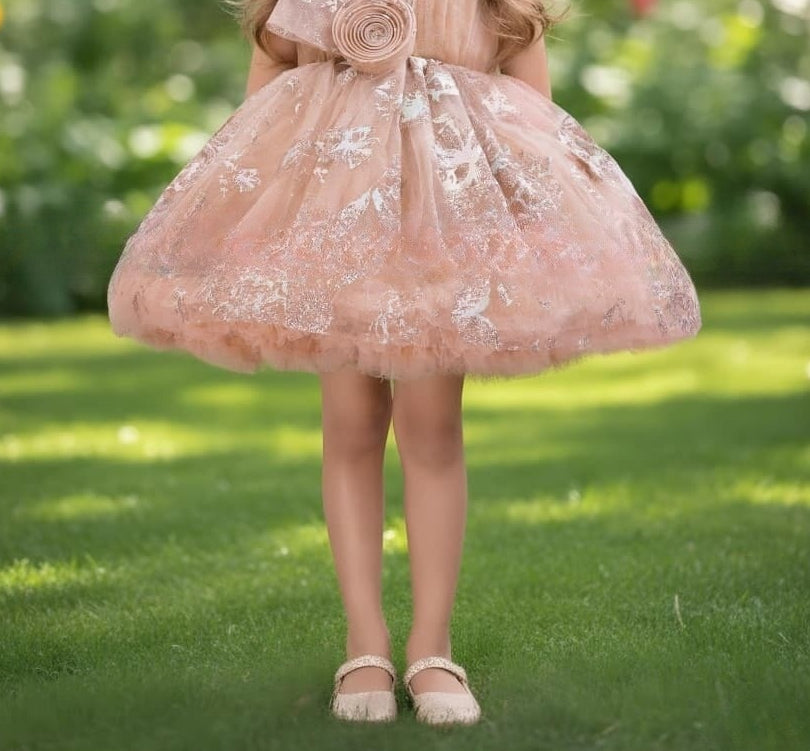 Coffee Peach Premium Glitter Baby Short Frock