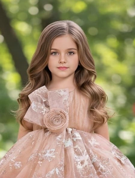 Coffee Peach Premium Glitter Baby Short Frock