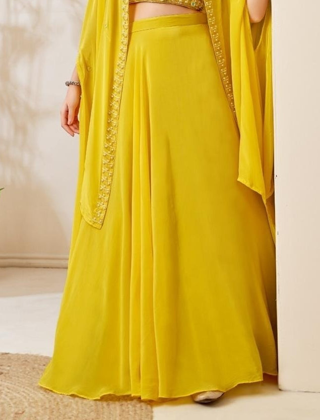 Yellow Mirror Work Cape Style Palazzo Set