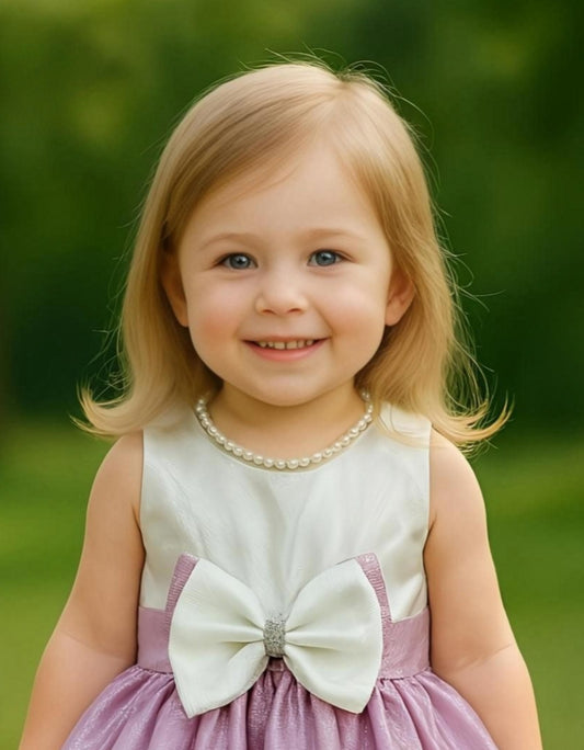 Purple Pearl Bow Designer Short Frock